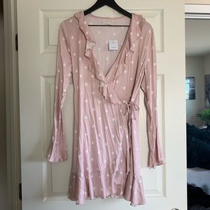 Urban Outfitters Pink Polka Dot Wrap Dress